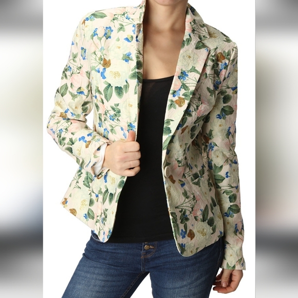 Smashed Lemon Jackets & Blazers - Smashed Lemon Butterfly & Floral Blazer Size 8 Blush Pink & Multi Colored
